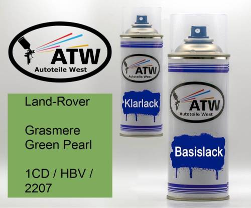 Land-Rover, Grasmere Green Pearl, 1CD / HBV / 2207: 400ml Sprühdose + 400ml Klarlack - Set, von ATW Autoteile West.